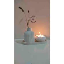 Dures Butik Duresbutik Pampas Vazo Kuru Çiçek Vazosu Lotus Mumluk Set Beyaz