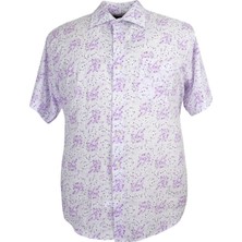 Maruf Shop Büyük Beden Erkek Gömlek Kısa Kol Desenli Lila
