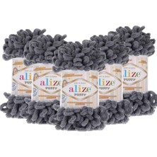 Alize Puffy El Örgü Ipliği 5'li Paket - 87 Koyu Gri - 100 Gr. 9 Mt. Parmak Örgü Ipi