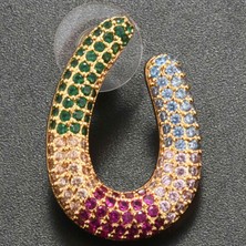 Sunshinee Yuvarlak Büyük Gökkuşağı Saplama Küpe Kadın Sevimli Micropave Zirkon Takı Brezilya Mücadele Renk Zirkon Kulak Çiviler Geometrik Yılan Rengi Kulak Saplama Küpe Altın (Yurt Dışından)