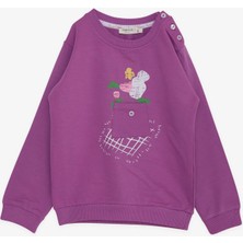 Breeze Kız Çocuk Sweatshirt Cepli Çiçek Baskılı 1-4 Yaş, Eflatun