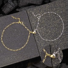 Stil Love Gümüş Rodyum Gold Çift Kalpli Aşk Bileklik