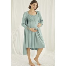 Monamise 18467 Açıkyeşil Hamile Lohusa Sabahlıklı Gecelik Takım Dantel Detaylı S Beden