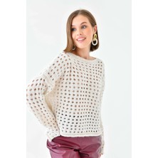 Parkkaron Simli Örgü Detaylı Oversize Bisiklet Yaka Triko Kazak