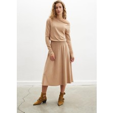 Peraluna Styleboom x Peraluna Mayfaır Dress Yaka Büzgü Detaylı Tek Omuz Açık Kadın Triko Elbise - Camel