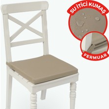 Xpermate Fermuarlı Sandalye Minderi Su Itici Kumaş 40X40 cm Sünger Sandalye Minderi Bağcıklı Bej
