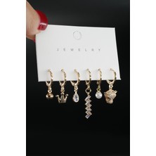 By Zeyna Aksesuar Kadın Vip Seri Özel Tasarım Baget Zirkon Taşlı 6'lı Küpe Seti