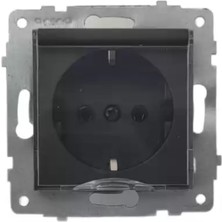 Ovivo Metalik Siyah Topraklı Kapaklı Priz Çerçevesiz Grano