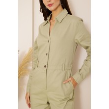 Darlin Moda Yeşil Cepli Gabardin Tulum DM4004