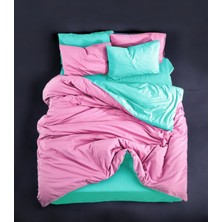 Majeste Çift Taraflı Kullanım Kombinli/ranforce Tek Kişilik Nevresim Takımı-2 Yastık Kılıflı-Pembe/mint