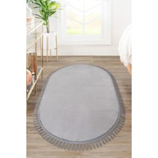 Valery Home Comfort Oval Ponpon Saçaklı Peluş Halı Gri
