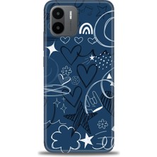 gmotp Xiaomi Redmi A1 Kılıf Hd Baskılı Kılıf - Notalar ve Kalpler Mavi