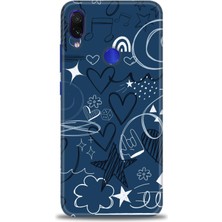 gmotp Xiaomi Redmi Note 7 Kılıf Hd Baskılı Kılıf - Notalar ve Kalpler Mavi