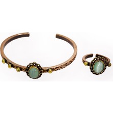 Efemir Açık Mavi Taşlı Kirpikli Bakır Bileklik ve Yüzük