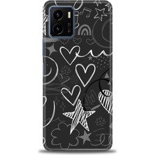 gmotp Vivo Y33S Kılıf Hd Baskılı - Siyah Kalp ve Notalar