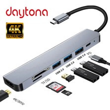 Daytona Fc-17 Type-C To 3*usb 3.0 4K Ultra Hd HDMI Sd Tf Kart Girişli 7ın1 Çevirici Hub Adaptör