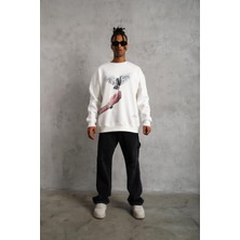 We Fabrica Kuş Baskılı Oversize Sweatshirt Beyaz