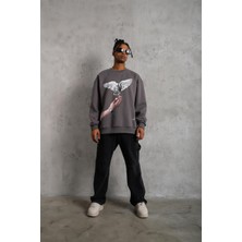 We Fabrica Kuş Baskılı Oversize Sweatshirt Gri