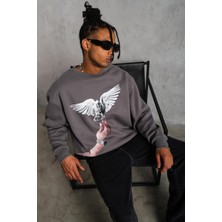 We Fabrica Kuş Baskılı Oversize Sweatshirt Gri