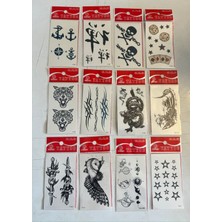 Airbrush Tattoo Minimal Geçici Dövme 12 Adet Birden Yapıştırma Dövme Model3