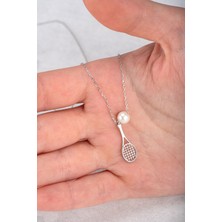 Jewelmim Gümüş İnci Tenis Raketi Kolye Beyaz Altın Kaplama Gümüş Kolye 925 Ayar Gümüş Kolye Kadın Gümüş Kolye Gümüş Kadın Kolye İncili Gümüş Kolye Kadın İnci Gümüş Kolye Kadın Gümüş Kolye