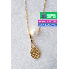 Jewelmim Gümüş İnci Tenis Raketi Kolye Sarı Altın Kaplama Gümüş Kolye 925 Ayar Gümüş Kolye Kadın Gümüş Kolye Gümüş Kadın Kolye İncili Gümüş Kolye Kadın İnci Gümüş Kolye Kadın Gümüş Kolye