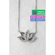 Jewelmim Lotus Çiçeği Gümüş Kolye 18 Ayar Beyaz Altın Kaplama Lotus Çiçeği Kolyesi 925 Ayar Gümüş Kadın Kolye | Bayan Zirkon Taşlı Lotus Kamelya Çiçeği Kadın Gümüş Kolye