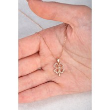 Jewelmim Yonca Gümüş Kolye 18 Ayar Rose Altın Kaplama Şans Yoncası 925 Ayar Gümüş Kadın Kolye| Bayan Dört Yapraklı Yoncalı Zirkon Taşlı 4 Yapraklı Yonca Kolyesi Rose Gold Kadın Gümüş Kolye