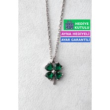 Jewelmim Gümüş Zümrüt Yeşil Taşlı Yonca Kolye 925 Ayar Yeşil Taşlı Yonca Kolye Beyaz Altın Kaplama Yonca Gümüş Kolye Zirkon Taşlı Kolye Gümüş Yonca Kadın Kolye 4 Yapraklı Yonca Kolye Kadın Gümüş Kolye