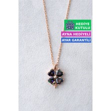 Jewelmim Gümüş Mistik Topaz Taşlı Kadın Yonca Kolye 18 Ayar Rose Altın Kaplama Şans Yoncası 925 Ayar Gümüş Kadın Kolye | Bayan 4 Dört Yapraklı Yonca Zirkon Taşlı Gümüş Yoncalı Kolye Yonca Kolyesi