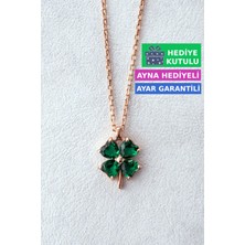 Jewelmim Gümüş Zümrüt Yeşil Taşlı Kadın Yonca Kolye 18 Ayar Rose Altın Kaplama Şans Yoncası 925 Ayar Gümüş Kadın Kolye | Bayan 4 Dört Yapraklı Yonca Zirkon Taşlı Gümüş Yoncalı Kolye Yonca Kolyesi
