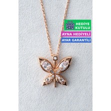 Jewelmim Gümüş Kelebekli Kolye 18 Ayar Rose Altın Kaplama Kelebekli Aşk Kolye 925 Ayar Gümüş Kadın Kolye | Bayan Gümüş Kelebek Kolyesi Zirkon Taşlı Kelebek Kolye Rose Gold Kadın Gümüş Kolye