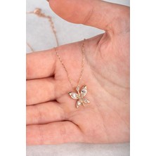 Jewelmim Gümüş Kelebekli Kolye 18 Ayar Rose Altın Kaplama Kelebekli Aşk Kolye 925 Ayar Gümüş Kadın Kolye | Bayan Gümüş Kelebek Kolyesi Zirkon Taşlı Kelebek Kolye Rose Gold Kadın Gümüş Kolye