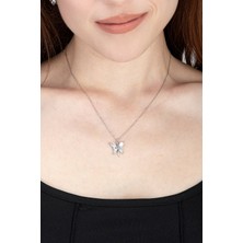 Jewelmim Gümüş Kelebekli Kolye 18 Ayar Beyaz Altın Kaplama Kelebekli Aşk Kolye 925 Ayar Gümüş Kadın Kolye | Bayan Gümüş Kelebek Kolyesi Zirkon Taşlı Kelebek Kolye Kadın Gümüş Kolye