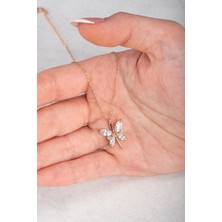 Jewelmim Gümüş Kelebekli Kolye 18 Ayar Rose Altın Kaplama Kelebekli Aşk Kolye 925 Ayar Gümüş Kadın Kolye | Bayan Gümüş Kelebek Kolyesi Zirkon Taşlı Kelebek Kolye Rose Gold Kadın Gümüş Kolye