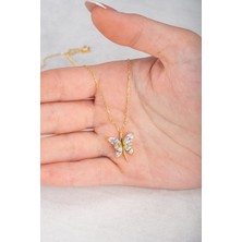 Jewelmim Gümüş Kelebekli Kolye 18 Ayar Sarı Altın Kaplama Kelebekli Aşk Kolye 925 Ayar Gümüş Kadın Kolye | Bayan Gümüş Kelebek Kolyesi Zirkon Taşlı Kelebek Kolye Gold Kadın Gümüş Kolye
