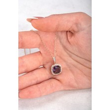 Jewelmim Gümüş Ametist Mor Renkli Prenses Kare Taşlı Kolye 18 Ayar Rose Altın Kaplama Prenses Kolyesi 925 Ayar Gümüş Kadın Kolye | Bayan Prenses Kesim Sallantılı Zirkon Taşlı Kadın Gümüş Kolye