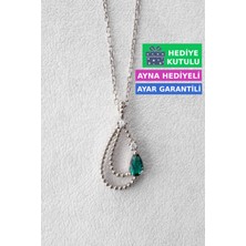 Jewelmim Zümrüt Yeşil Renkli Taşlı 18 Ayar Beyaz Altın Kaplama Gümüş Yeşil Damla Kolye 925 Ayar Gümüş Kadın Kolye | Bayan Zirkon Yeşil Taşlı Su Damlası Altın Kaplama Damla Taş Kadın Gümüş Kolye