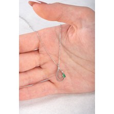 Jewelmim Zümrüt Yeşil Renkli Taşlı 18 Ayar Beyaz Altın Kaplama Gümüş Yeşil Damla Kolye 925 Ayar Gümüş Kadın Kolye | Bayan Zirkon Yeşil Taşlı Su Damlası Altın Kaplama Damla Taş Kadın Gümüş Kolye