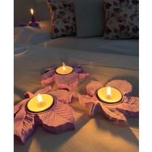 Mor Villa Mum Üçlü Yaprak Mumluk,Dekoratif Mumluk,Tealight Mumluk,Hediyelik Eşya