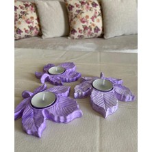 Mor Villa Mum Üçlü Yaprak Mumluk,Dekoratif Mumluk,Tealight Mumluk,Hediyelik Eşya