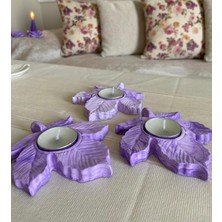 Mor Villa Mum Üçlü Yaprak Mumluk,Dekoratif Mumluk,Tealight Mumluk,Hediyelik Eşya