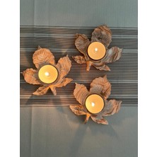 Mor Villa Mum Üçlü Yaprak Mumluk,Dekoratif Mumluk,Tealight Mumluk,Hediyelik Eşya