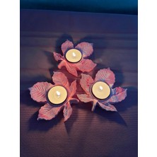 Mor Villa Mum Üçlü Yaprak Mumluk,Dekoratif Mumluk,Tealight Mumluk,Hediyelik Eşya