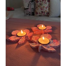 Mor Villa Mum Üçlü Yaprak Mumluk,Dekoratif Mumluk,Tealight Mumluk,Hediyelik Eşya