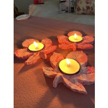 Mor Villa Mum Üçlü Yaprak Mumluk,Dekoratif Mumluk,Tealight Mumluk,Hediyelik Eşya