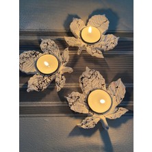 Mor Villa Mum Üçlü Yaprak Mumluk,Dekoratif Mumluk,Tealight Mumluk,Hediyelik Eşya