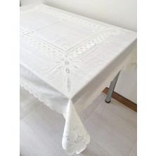 Elegancev Dantel Motifli Muşamba Masa Örtüsü -Krem Renk -120 cm x 150 cm