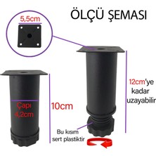 Glaswen 8 Adet Metal Ayarlanabilir 10 cm Siyah Destek Ayağı Mobilya Kanepe Baza Koltuk Dolap Sehpa Tv Ünitesi Ayağı