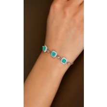 Roza Silver Paraiba Taşlı Rodyum Kare Anturaj Gümüş Bileklik
